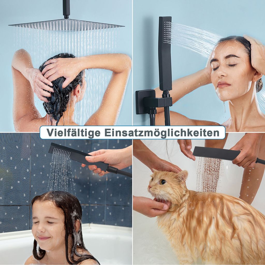 Duschsystem Schwarz Unterputz Duscharmatur Duschsystem Unterputz Dusche Regendusche Schwarz inkl.Übergroßer Abgehängte Kopfbrause, Messingkörper