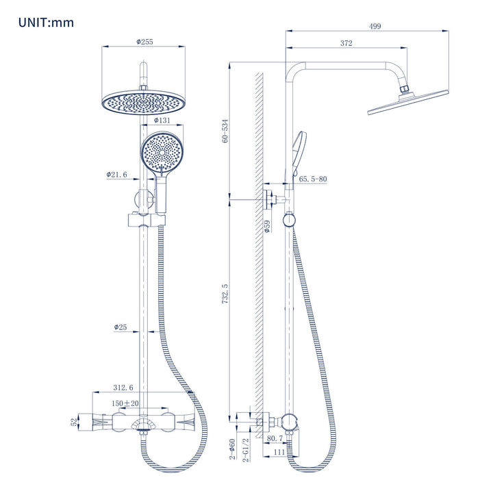 Homelody Thermostatische Duschsäule mit Wasserfall-Auslauf Duschset mit 3 Wasserabgängen