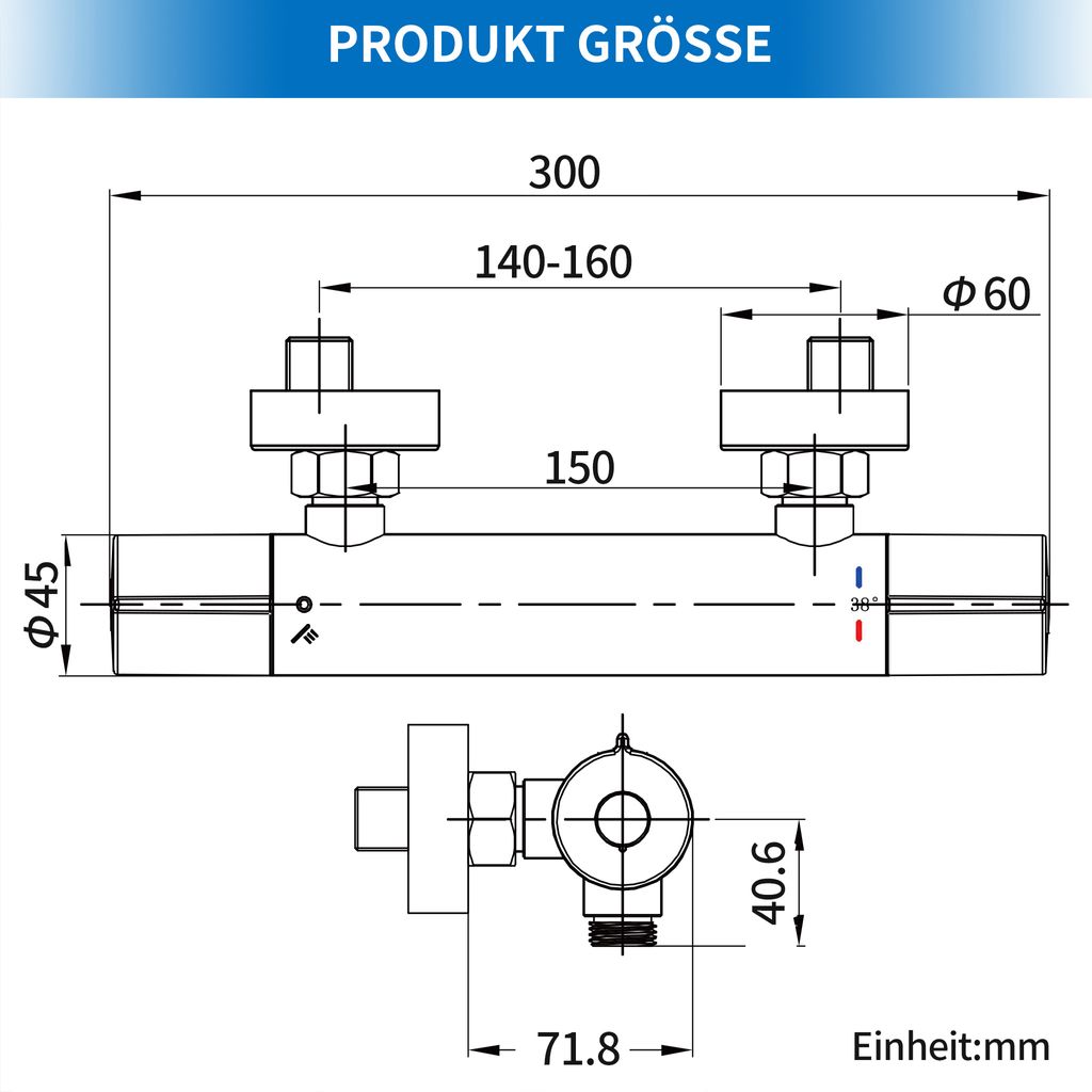 Homelody Duscharmatur mit Thermostat Chrom Mischbatterie Dusche mit 38°C Sicherheitstaste Duschthermostat Armatur Edelstahl Duscharmaturen Brausethermostat