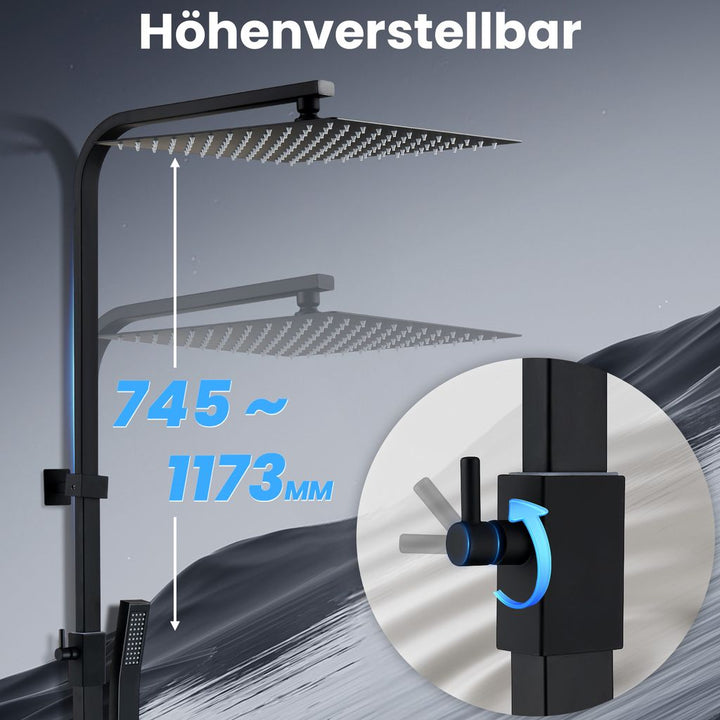 HOMELODY Regendusche Ohne Armatur Schwarz Duschsystem Ohne thermostat Duschset Eckig Edelstahl Kopfbrause 30x30CM