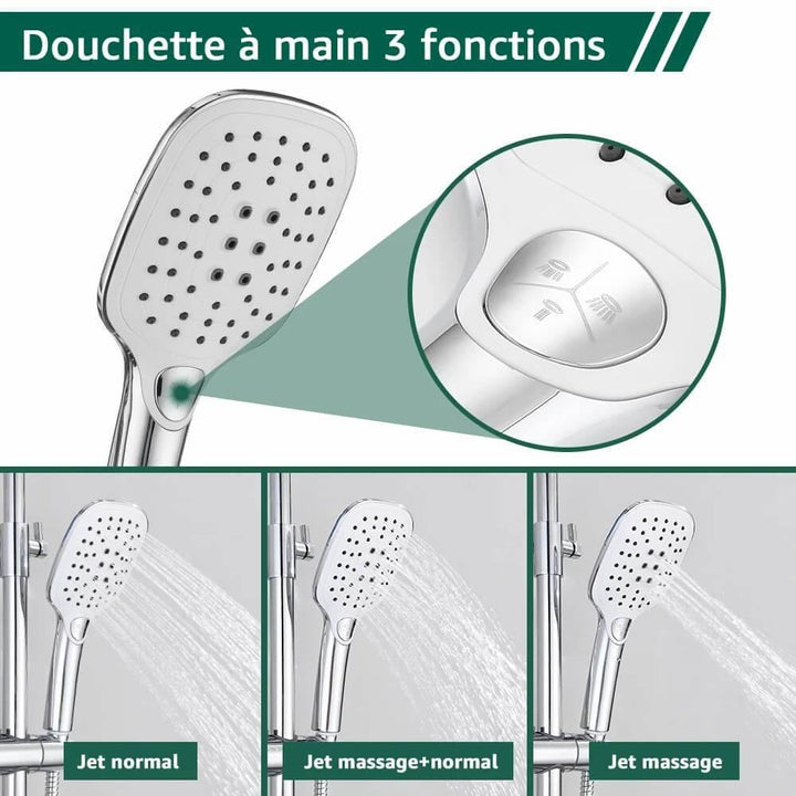 3-Jets Handbrause Thermostatische Duscharmatur mit Ablageschale Höhenverstellbares Duschset