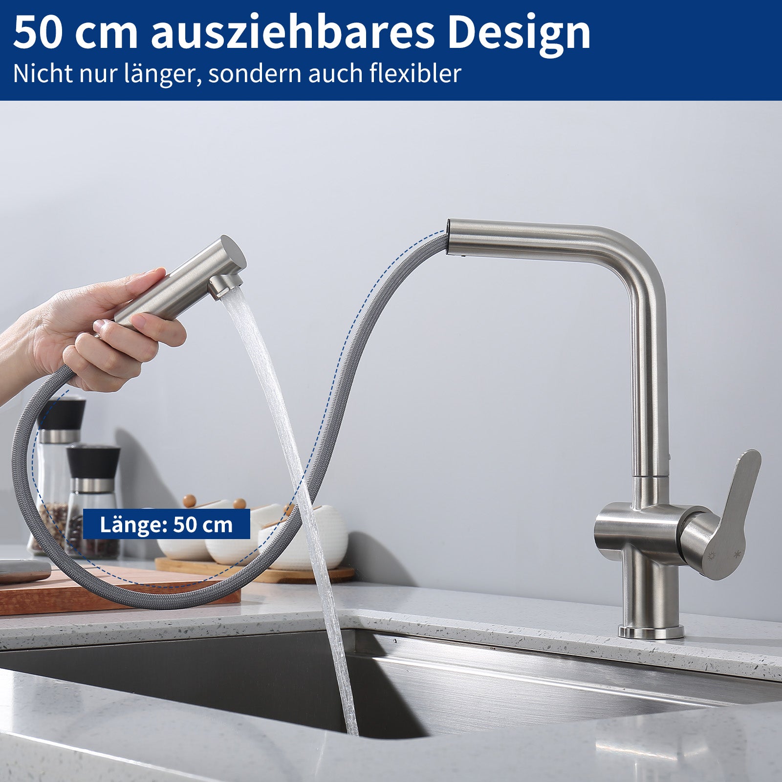 Einhand Ausziehbarer Edelstahl Spülbecken Wasserhahn mit Brause beste Küchenarmaturen Homelody