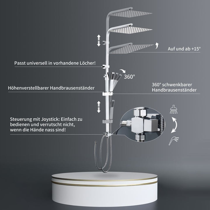 Homelody Duschset Duschsystem Regenduschset mit 30cm Kopfbrause Handbrause für Bad ohne Armatur, Chrom