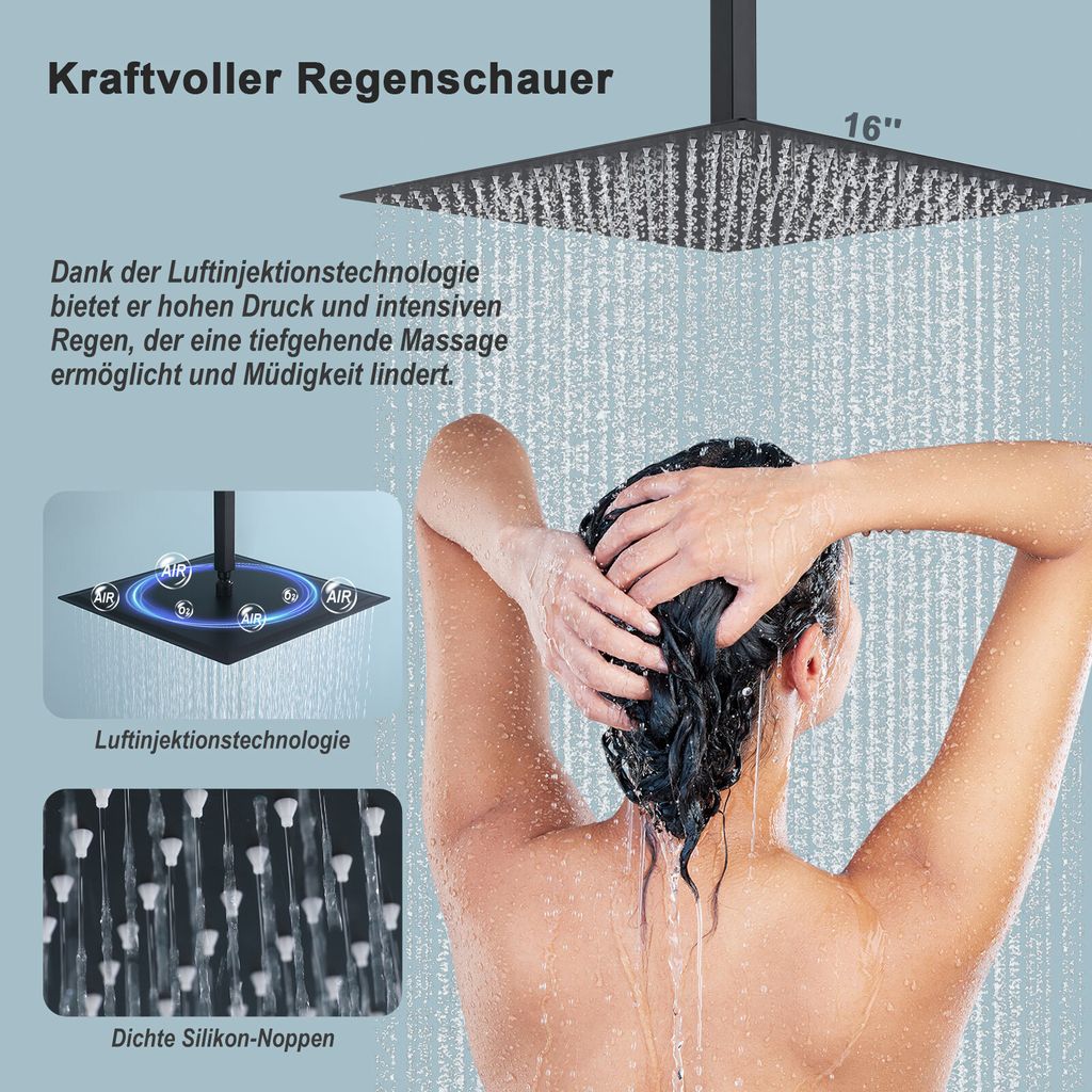 Duschsystem Schwarz Unterputz Duscharmatur Duschsystem Unterputz Dusche Regendusche Schwarz inkl.Übergroßer Abgehängte Kopfbrause, Messingkörper