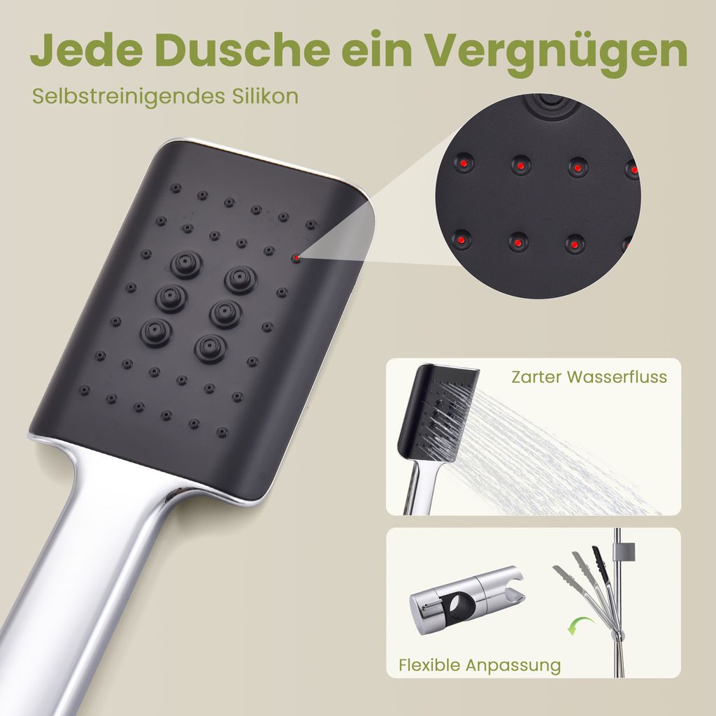 Homelody Duschsystem ohne Armatur, Regendusche Duschset mit Selbstreinigende Kopfbrause und Handbrause, Duschsäule für Bad/Badewanne