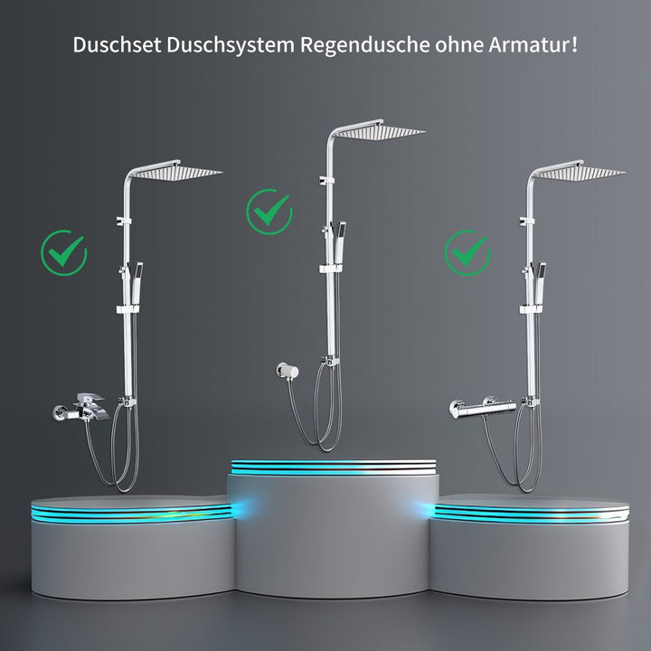 Homelody Duschset Duschsystem Regenduschset mit 30cm Kopfbrause Handbrause für Bad ohne Armatur, Chrom