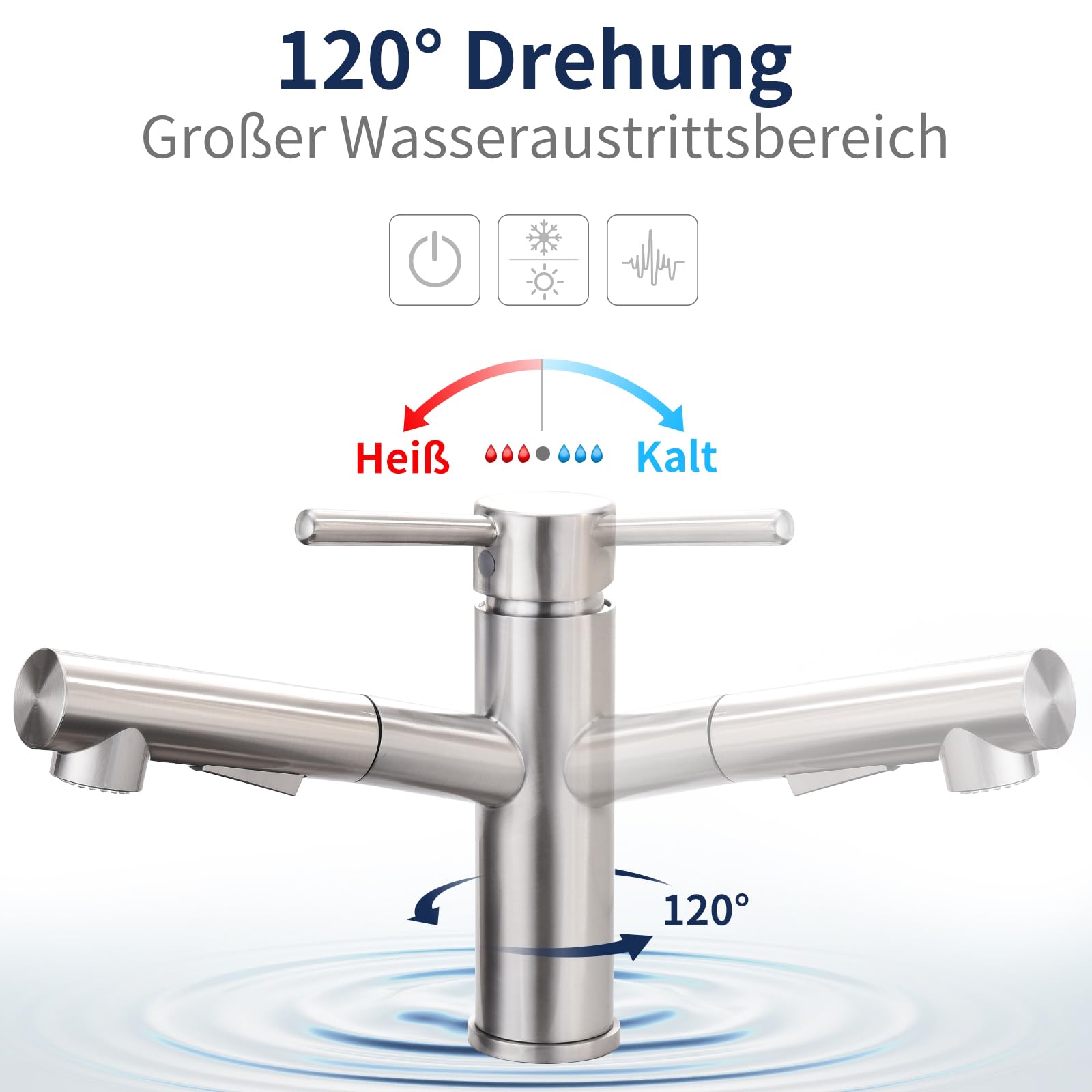 HOMELODY Wasserhahn Küche/Bad Gebürsteter Oberfläche Ausziehbar, Küchenarmatur mit Brause Zwei Wasserstrahlarten