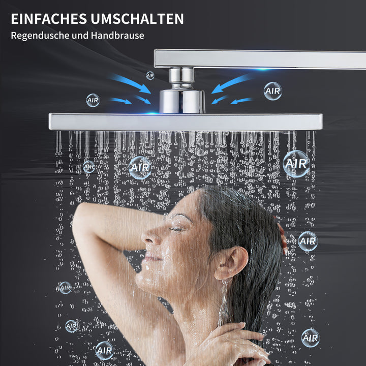 HOMELODY Regendusche Ohne Armatur Duschsystem Duschset Ohne Duscharmatur Chrom Duschgarnitur Verstellbarer Duschstange Duschsäule mit Kopfbrause 20x20cm eckig