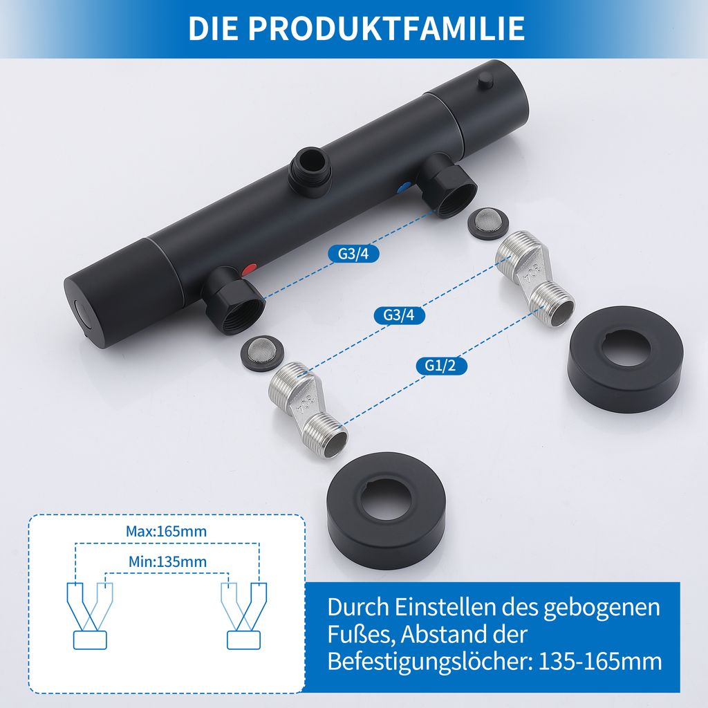 Homelody Duscharmatur mit Thermostat Schwarz Mischbatterie Dusche mit 38°C Sicherheitstaste Duschthermostat Armatur Edelstahl Duscharmaturen Brausethermostat