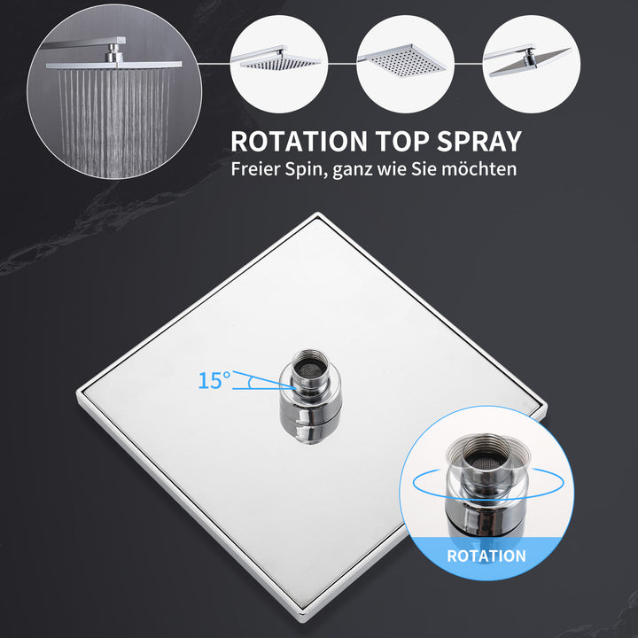 HOMELODY Regendusche Ohne Armatur Duschsystem Duschset Ohne Duscharmatur Chrom Duschgarnitur Verstellbarer Duschstange Duschsäule mit Kopfbrause 20x20cm eckig