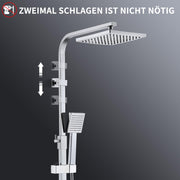 HOMELODY Duschsystem mit Thermostat Chome, Duscharmatur Edelstahl Regendusche mit Armatur inkl. ABS Handbrause, Kopfbrause, Verstellbarer Duschstange