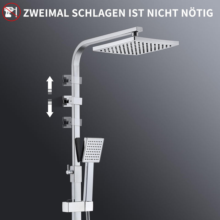 HOMELODY Duschsystem mit Thermostat Chome, Duscharmatur Edelstahl Regendusche mit Armatur inkl. ABS Handbrause, Kopfbrause, Verstellbarer Duschstange