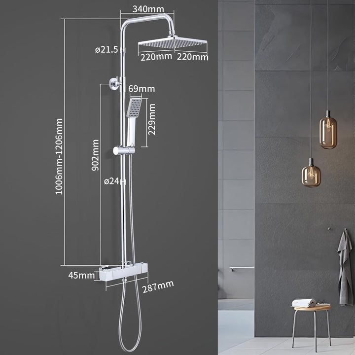 HOMELODY Duschsystem mit Thermostat Chrom - Duscharmatur Edelstahl Regendusche mit Armatur inkl.Sicherheitssperre bei 38°C, ABS Handbrause,Kopfbrause,Verstellbarer Duschstange,Duscharmatur komplettset