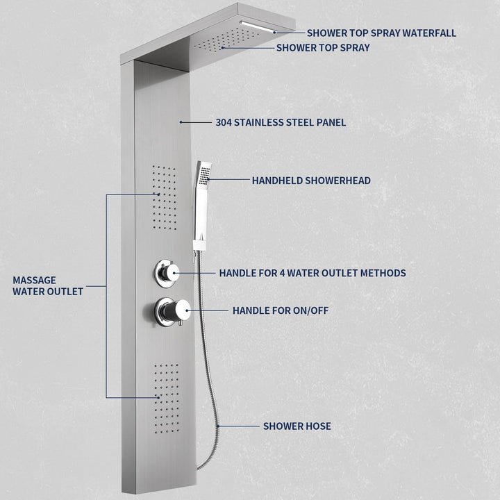 HOMELODY Duschpaneel, 4-Funktion Duscharmatur Komplettset mit Duscharmatur, einschließlich Regendusche, Massagedusche, Handbrause und Wanneneinlauf, geeignet für das Badezimmer, aus Edelstahl
