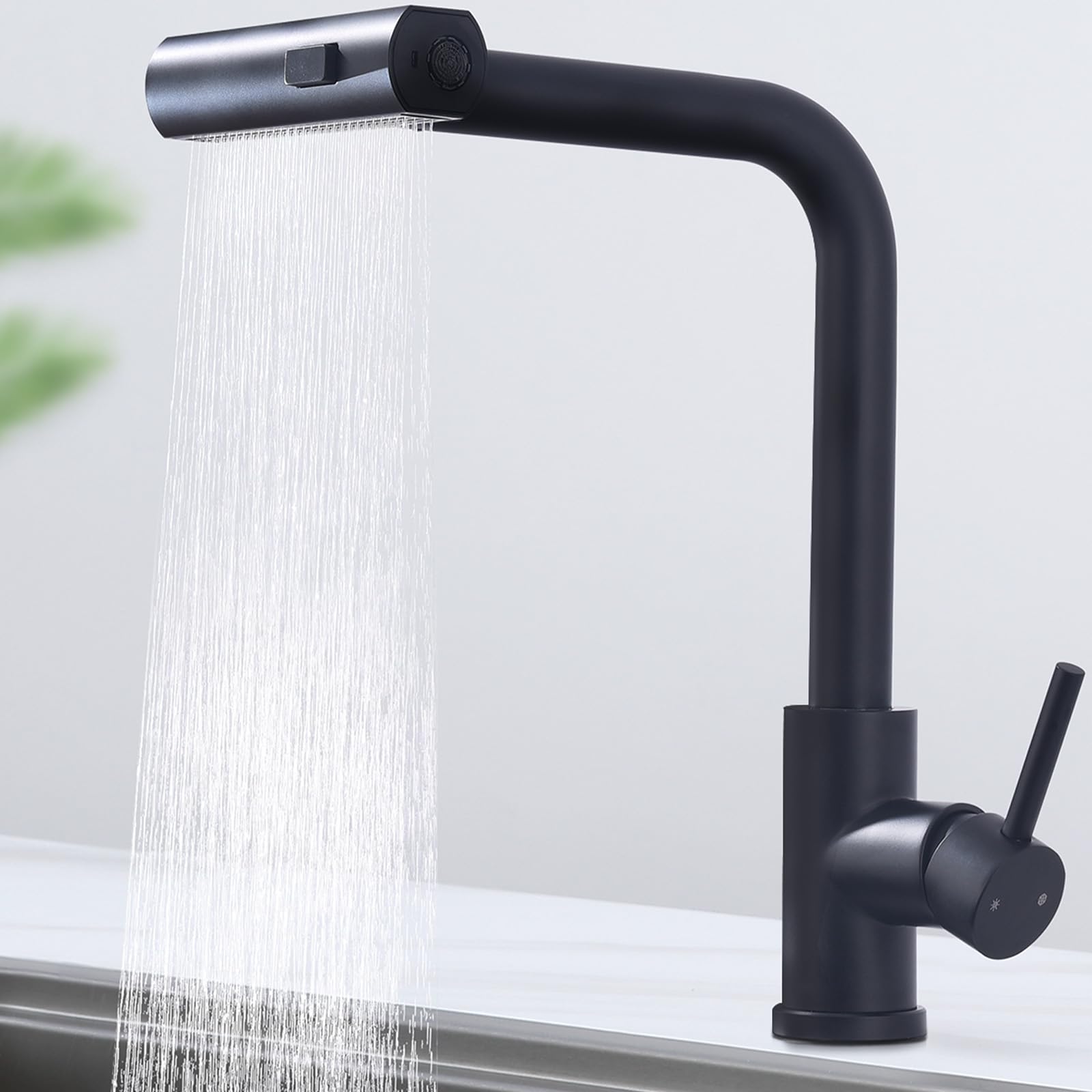 HOMELODY Wasserhahn Küche Schwarz, Küchenarmatur Ausziehbar mit 3 Strahlarten, Spültischarmatur mit Brause, Armatur Küche 360° Schwenkbar, Mischbatterie Küche Edelstahl