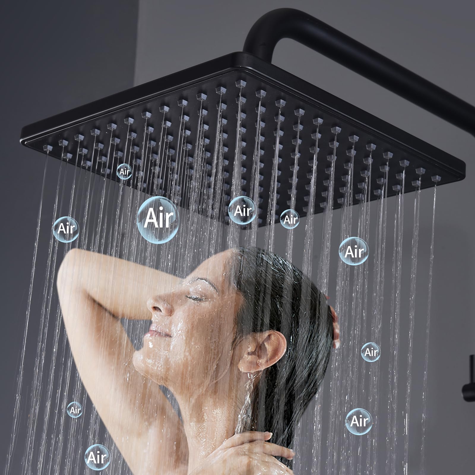 HOMELODY Duschsystem mit Thermostat Schwarz - Duscharmatur Edelstahl Regendusche mit armatur, Duscharmatur Komplettset 2 Shower Head Sicherheitssperre bei 38°C, Duscharmatur Schwarz