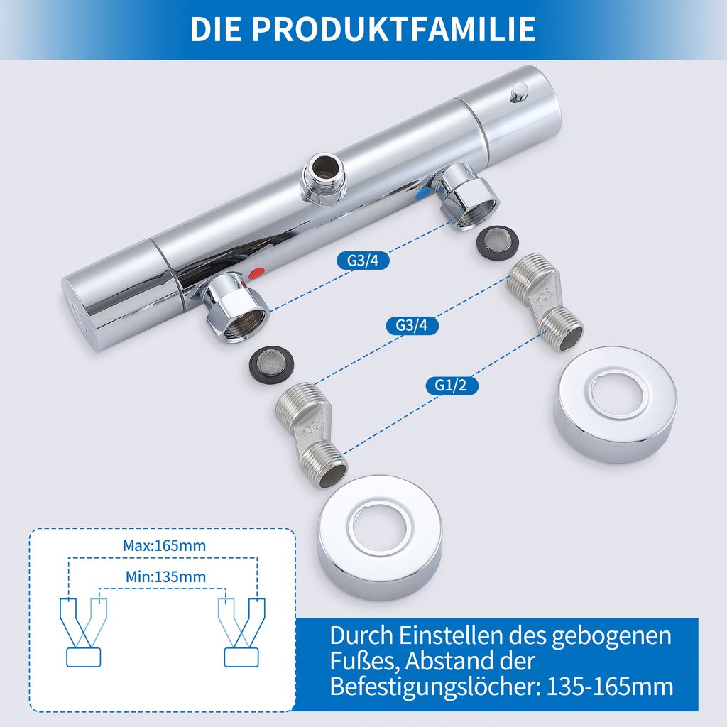 Homelody Duscharmatur mit Thermostat Chrom Mischbatterie Dusche mit 38°C Sicherheitstaste Duschthermostat Armatur Edelstahl Duscharmaturen Brausethermostat