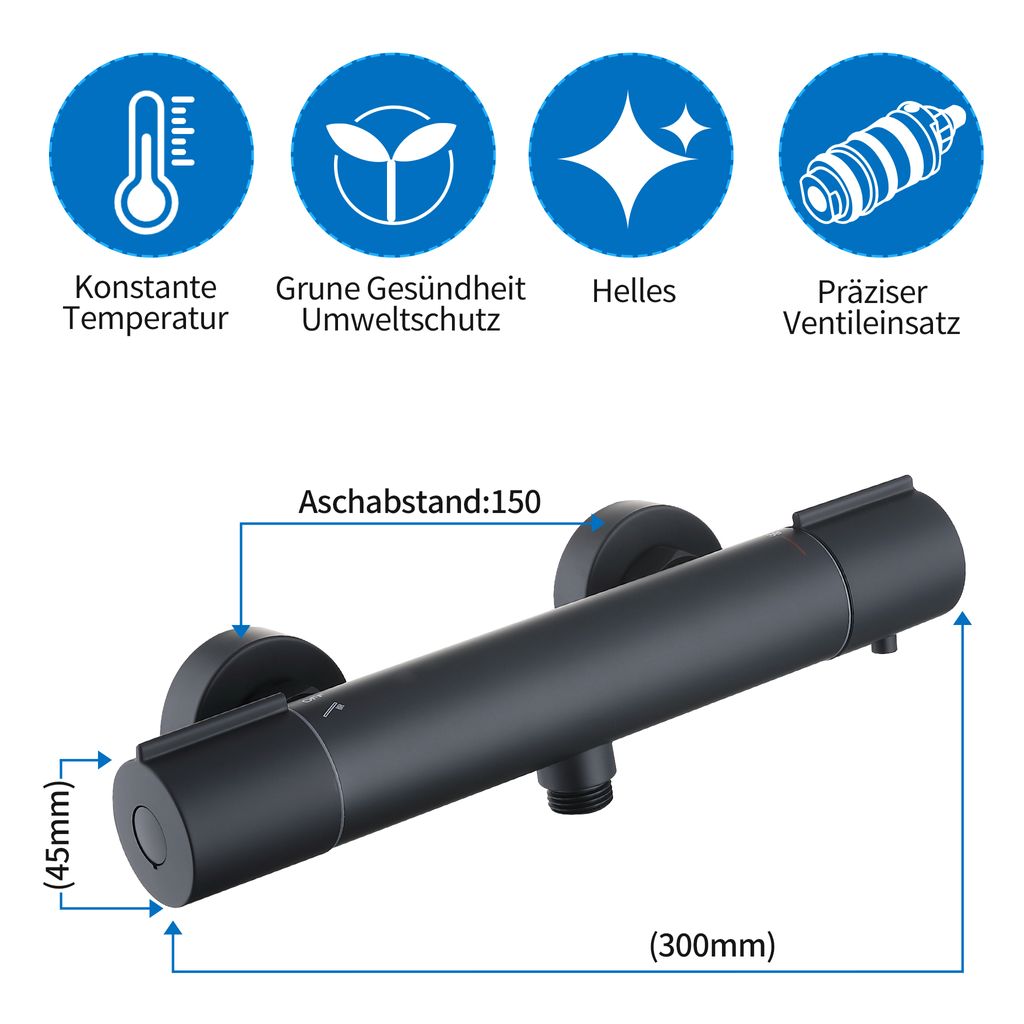 Homelody Duscharmatur mit Thermostat Schwarz Mischbatterie Dusche mit 38°C Sicherheitstaste Duschthermostat Armatur Edelstahl Duscharmaturen Brausethermostat