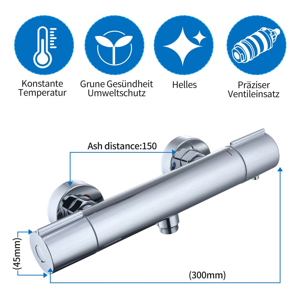 Homelody Duscharmatur mit Thermostat Chrom Mischbatterie Dusche mit 38°C Sicherheitstaste Duschthermostat Armatur Edelstahl Duscharmaturen Brausethermostat