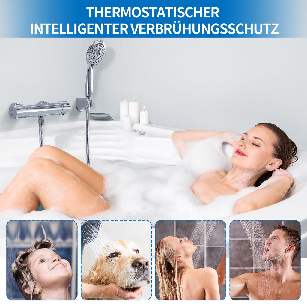 Homelody Duscharmatur mit Thermostat Chrom Mischbatterie Dusche mit 38°C Sicherheitstaste Duschthermostat Armatur Edelstahl Duscharmaturen Brausethermostat