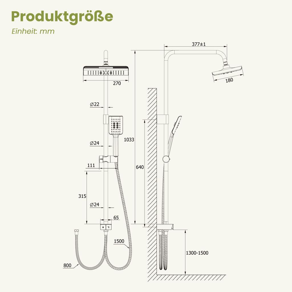 Homelody Duschsystem ohne Armatur, Regendusche Duschset mit Selbstreinigende Kopfbrause und Handbrause, Duschsäule für Bad/Badewanne