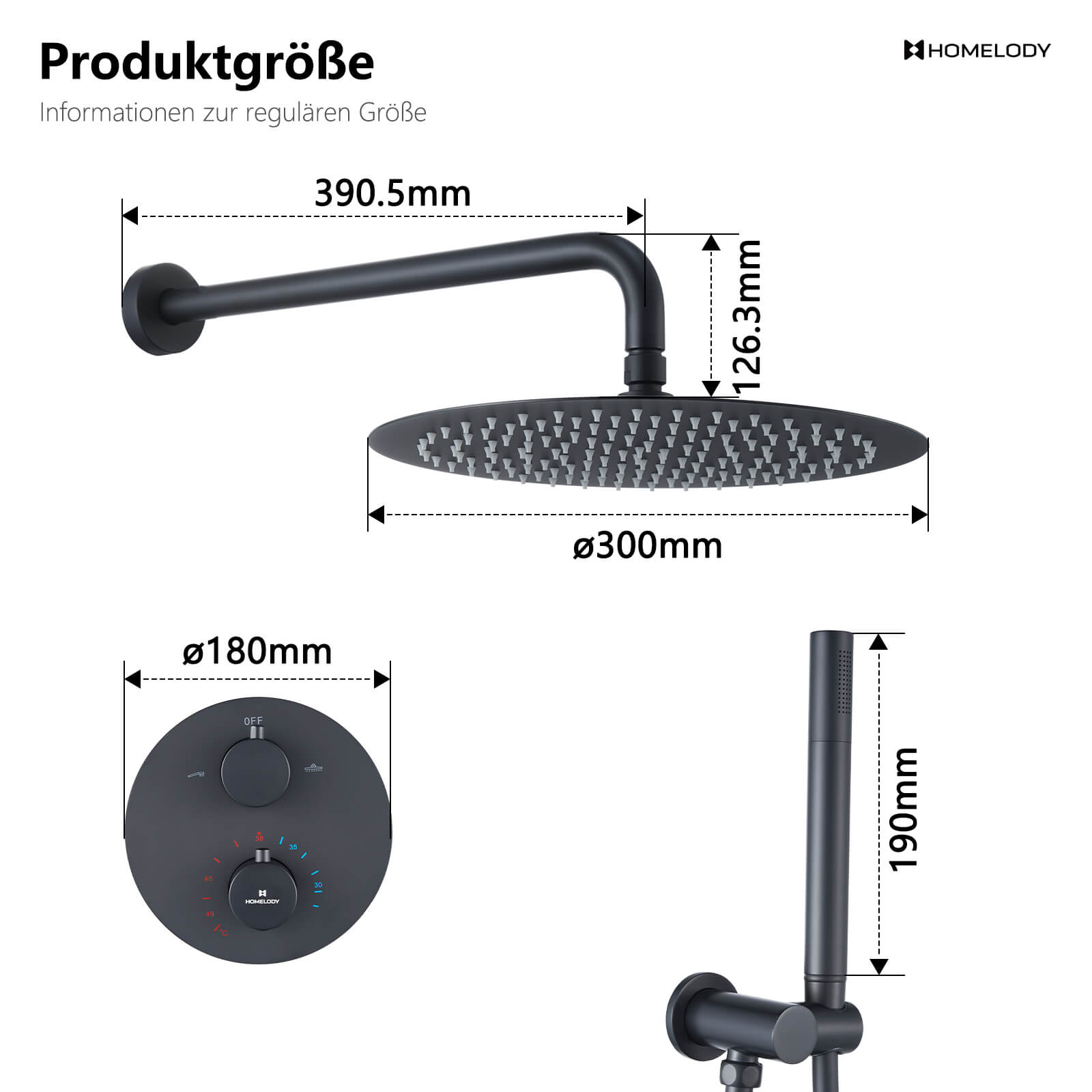 Homeloody 38 ° C Konstante Temperatur Rundes Unterputz-Duschsystem 30 cm * 30 cm Runde Kopfbrause