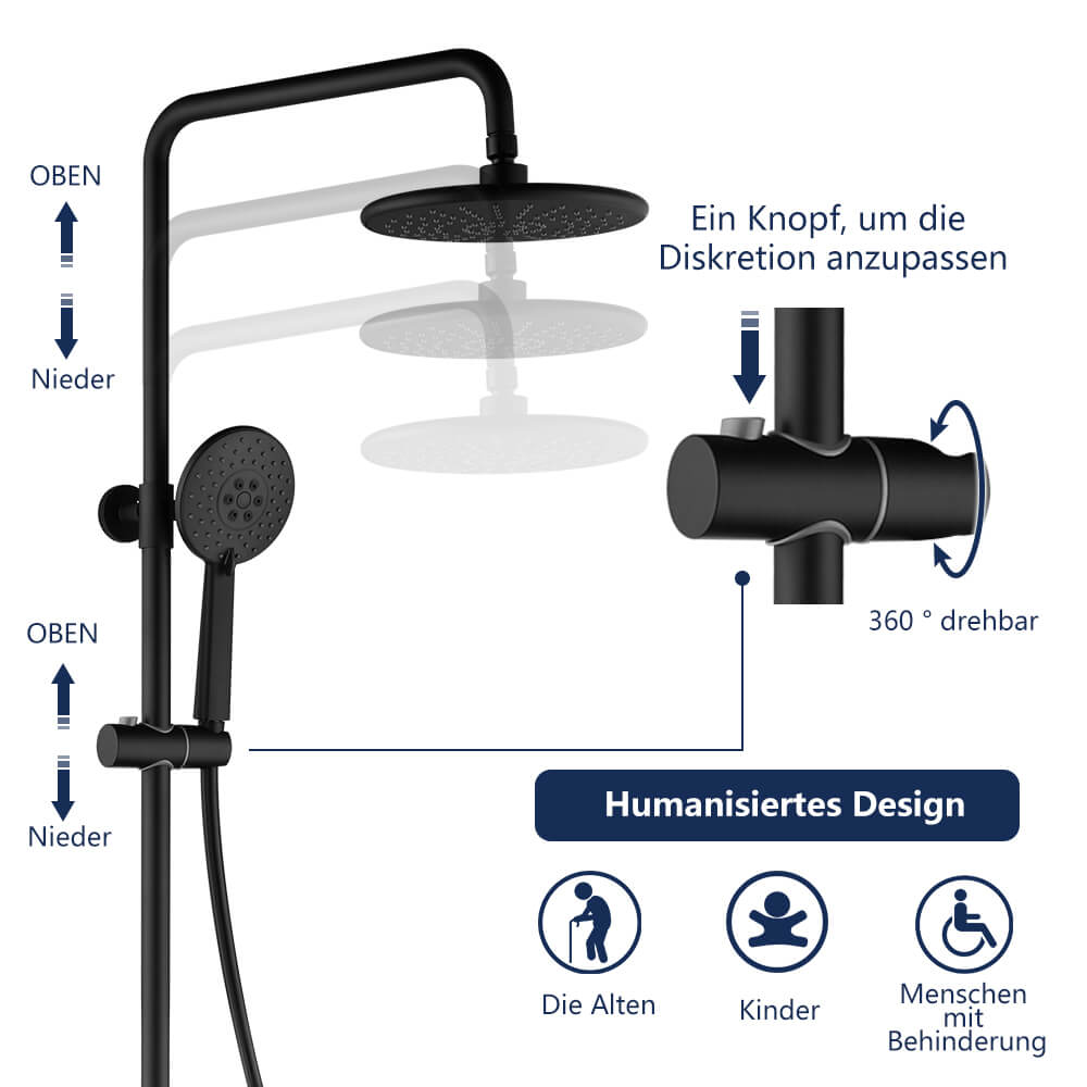 Duschgarnitur Thermostat Schwarz