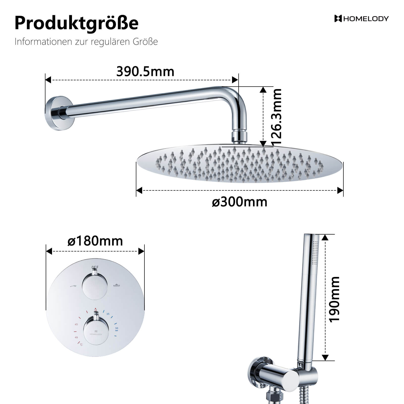 Homeloody 38 ° C Konstante Temperatur Rundes Unterputz-Duschsystem 30 cm * 30 cm Runde Kopfbrause