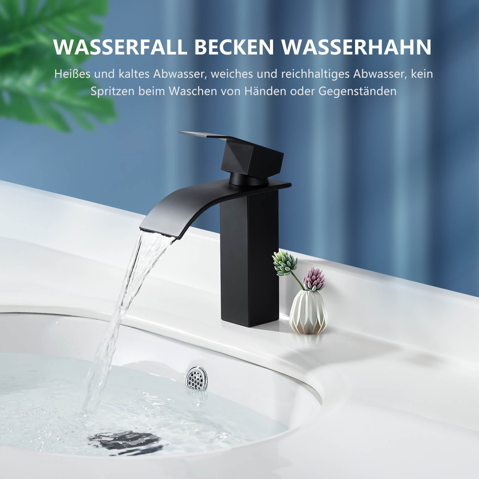 Homelody Wasserfall-Mischbatterie Schwarz Kupfer Badarmatur mit abgeflachtem Auslauf für niedriges Waschbecken und Handspüler