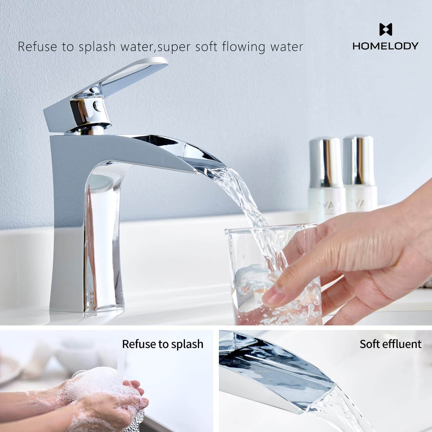 HOMELODY Wasserfall Wasserhahn Bad Waschtischarmatur Chrom