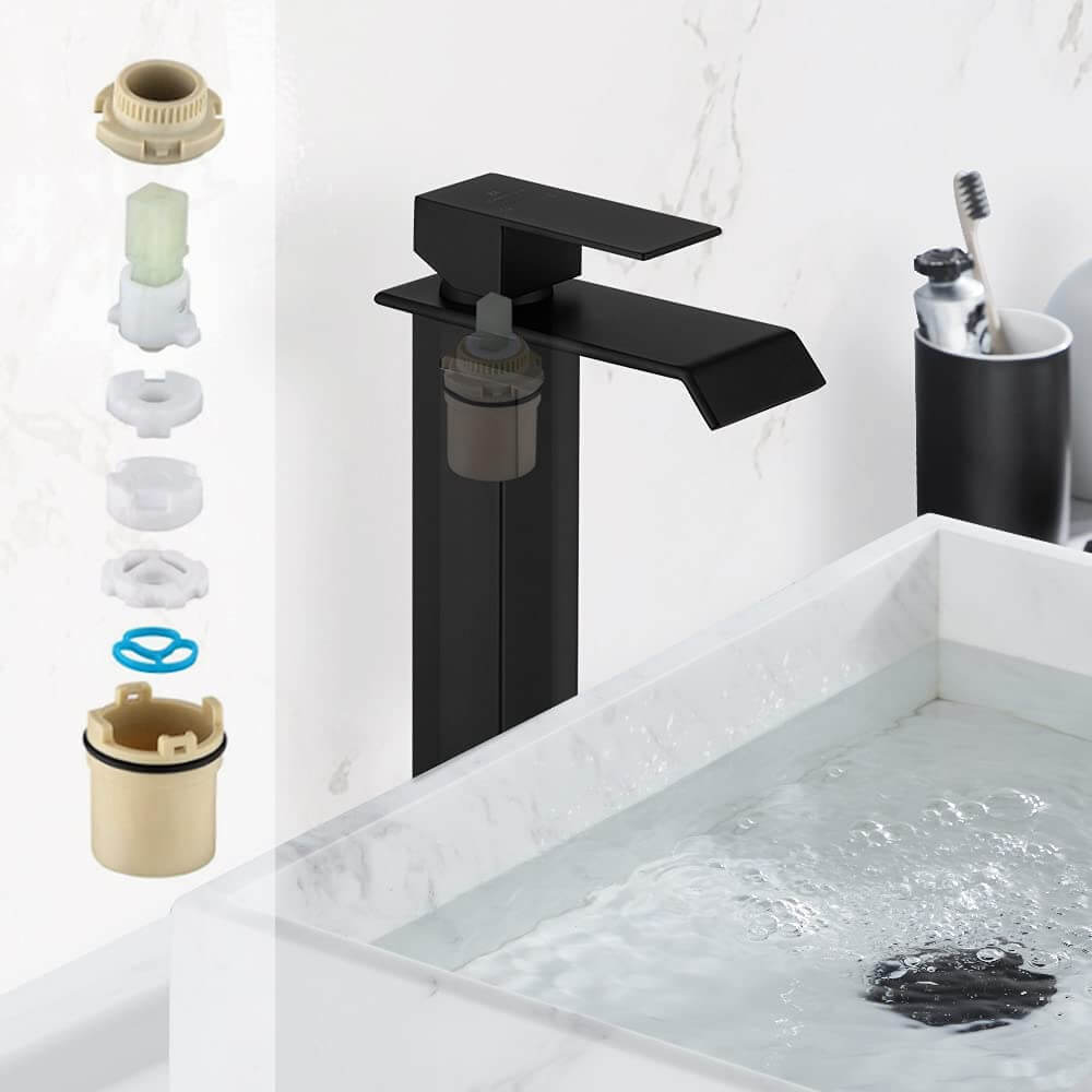 HOMELODY Wasserfall Wasserhahn Bad Hoch, Waschtischarmatur Badarmatur Schwarz